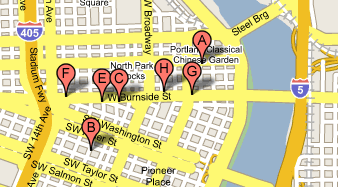 Google map with pinpoints of hipsters downtown